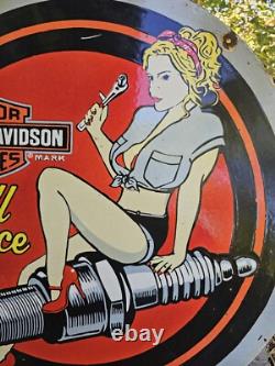Wow, quelle découverte ! Enseigne en porcelaine double face Harley Davidson des années 1960 24
