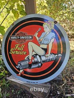 Wow, quelle découverte ! Enseigne en porcelaine double face Harley Davidson des années 1960 24