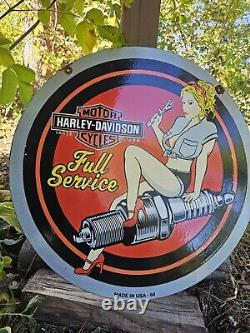 Wow, quelle découverte ! Enseigne en porcelaine double face Harley Davidson des années 1960 24