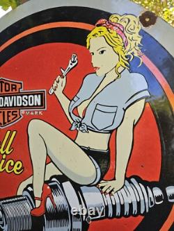 Wow, quelle découverte ! Enseigne en porcelaine double face Harley Davidson des années 1960 24